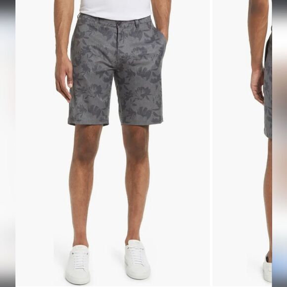 Travis Mathew Inlet Hybrid Stretch Shorts Size 32 Heather Gray Floral Golf - Picture 1 of 9